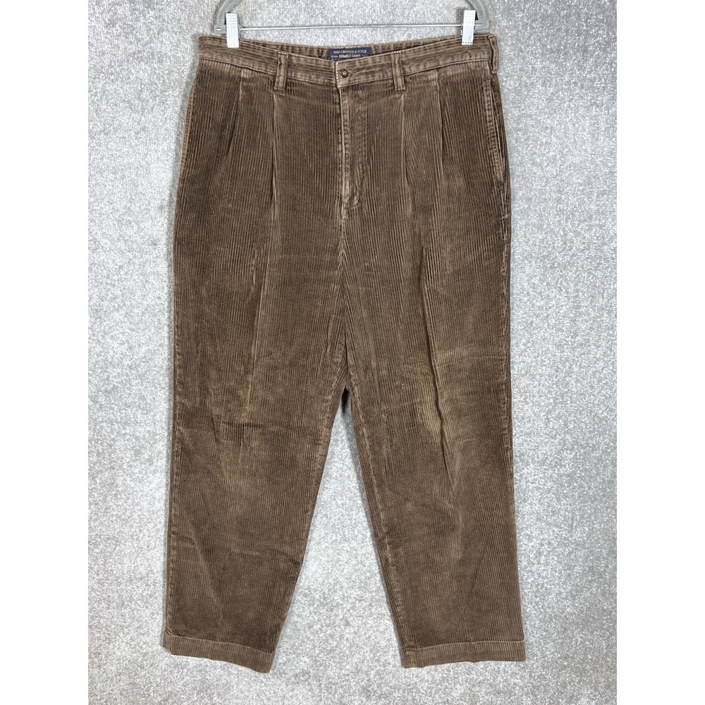 Vintage Abercrombie & Fitch Double Pleated Corduroy Chino Pants Mens 36x32 Brown